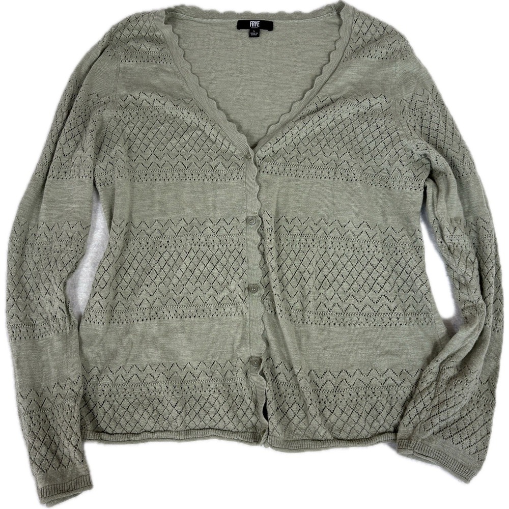 Frye Sage Green Women's Large Knit Cardigan Boho Cottagecore Lagenlook Sweater